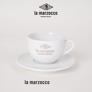 La Marzocco Heritage ceramic coffee cup and saucer set with high-gloss finish for espresso and cappuccino