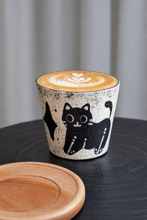Hand-painted cat coffee cup, another angle
