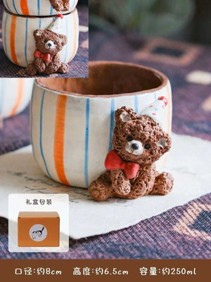 Yifang Artisan Collection 3D whimsical handcrafted ceramic cups with playful sculpted characters and vibrant designs