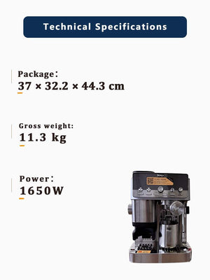 Ninja Luxe Café Mini Plus specifications photo with package size, gross weight and power