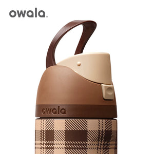 Owala Mocha Brown plaid bottle top and carry handle