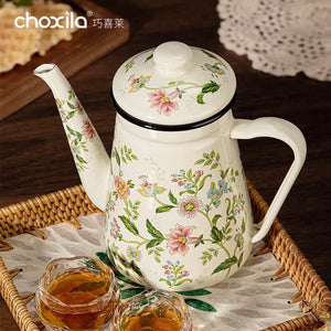 Choxila Floral Enamel Coffee Pot | 1.2L Vintage Elegance