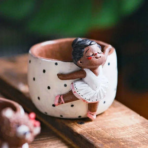 Yifang Artisan Collection whimsical 3D hand-painted ceramic coffee cups with ballerina and mermaid designs