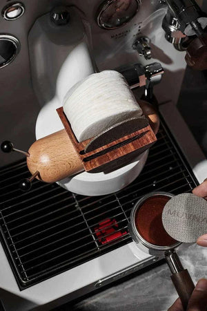 MUVNA Magnetic Tamper Wall Mount holding espresso tamper on sleek anodized aluminum surface