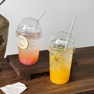 Clear glass straw in Cup To Machine dome lid iced coffee glass cup with 550ml capacity