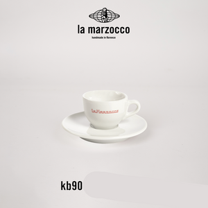 La Marzocco Heritage ceramic coffee cup and saucer set with sleek design and high-gloss finish