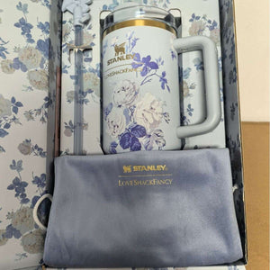 Stanley LoveShackFancy 40oz stainless steel thermos mug with double-wall insulation and FlowState lid for iced coffee