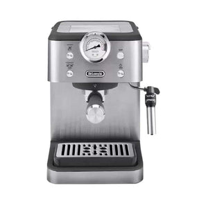 delonghi EM450 silver semi-automatic coffee machine with pump and milk frother for home and office