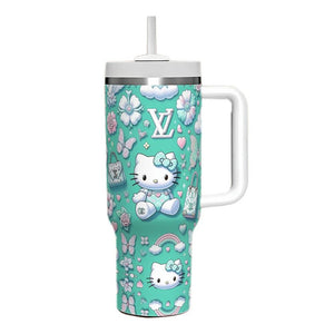 Hello Kitty insulated stainless steel tumbler with double-wall vacuum insulation and ergonomic handle for hot and cold drinks, Amazon cross-border product