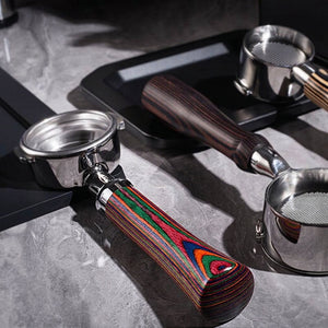IKAPE rainbow wood handle bottomless portafilter for espresso machines