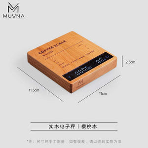 MUVNA solid wood coffee scale with dual intelligence modes and invisible LED display in natural wood finish