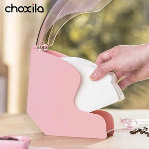 Choxila Pink V60 Filter Box fan-shaped holder with clear lid for organized, dust-proof coffee filter storage