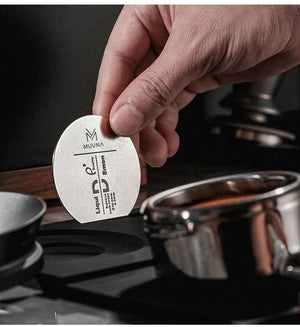 ورقة فلتر MUVNA من الفولاذ المقاوم للصدأ مع حامل خشبي لتخزين فلاتر الإسبريسو بشكل منظم وأنيق