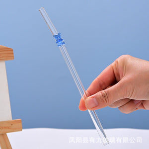 Transparent colored bear glass reusable drinking straws with gummy bear charms for eco-friendly use