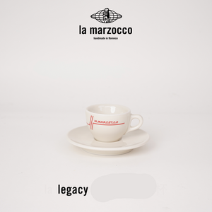 La Marzocco Heritage ceramic coffee cup and saucer set with sleek Italian design and high-gloss finish
