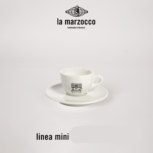 La Marzocco Heritage ceramic coffee cup and saucer set showcasing Italian coffee culture and craftsmanship