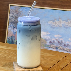 Cup To Machine Iced Coffee Can Glass with high boron glass, spill-proof lid, and straw