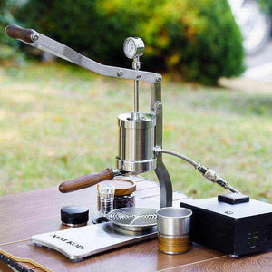 Aleman 2s hand press coffee machine with stainless steel body and wooden base semi-automatic espresso maker