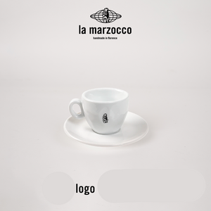 La Marzocco Heritage ceramic coffee cup and saucer set showcasing Italian craftsmanship and elegant design