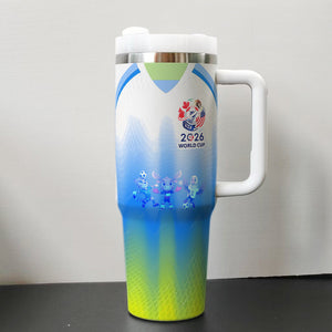 FIFA World Cup stainless steel tumbler cup with handle and double-wall insulation for hot and cold drinks, 40oz capacity, ideal Amazon cross-border product