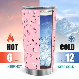 Cross-border 20OZ car cup pink floral insulated stainless steel tumbler for hot and cold drinks