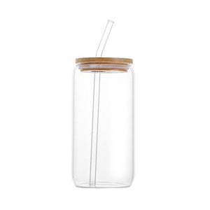 Can Shaped Glass Coffee Cup with bamboo lid and reusable straw for iced coffee, Amazon cross-border product