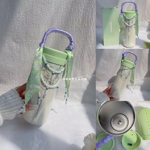 Starbucks Spring Sequence Edition Dragonfly Beaded Insulated Thermal Bottle with intricate beading and silk-wrapped handle