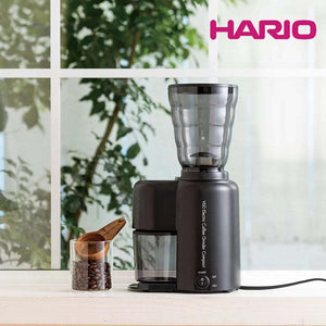 HARIO Japan Compact Electric Coffee Grinder EVC-8B with stainless steel conical burrs and 39 grind settings