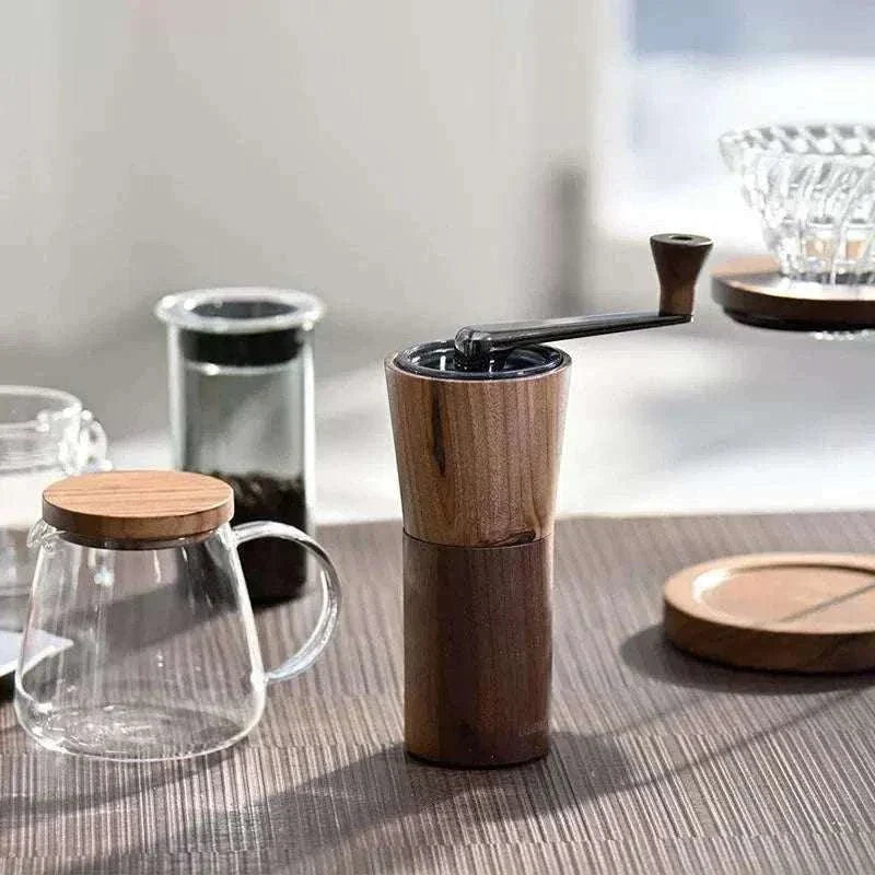HARIO V60 Walnut Series glass dripper and wood stand pour over coffee maker set with glass carafe and metal frame