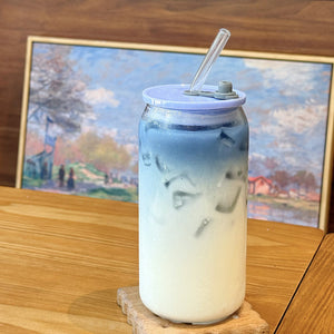 Cup To Machine iced coffee glass with lid and glass straw made of high boron glass