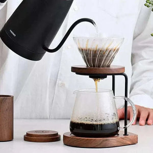 HARIO V60 Walnut Series glass dripper with wood and metal stand pour over coffee maker set