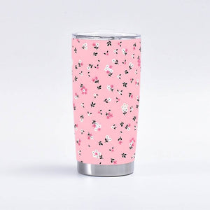 Pink floral insulated 20OZ stainless steel tumbler for car cup holders, keeps drinks hot or cold