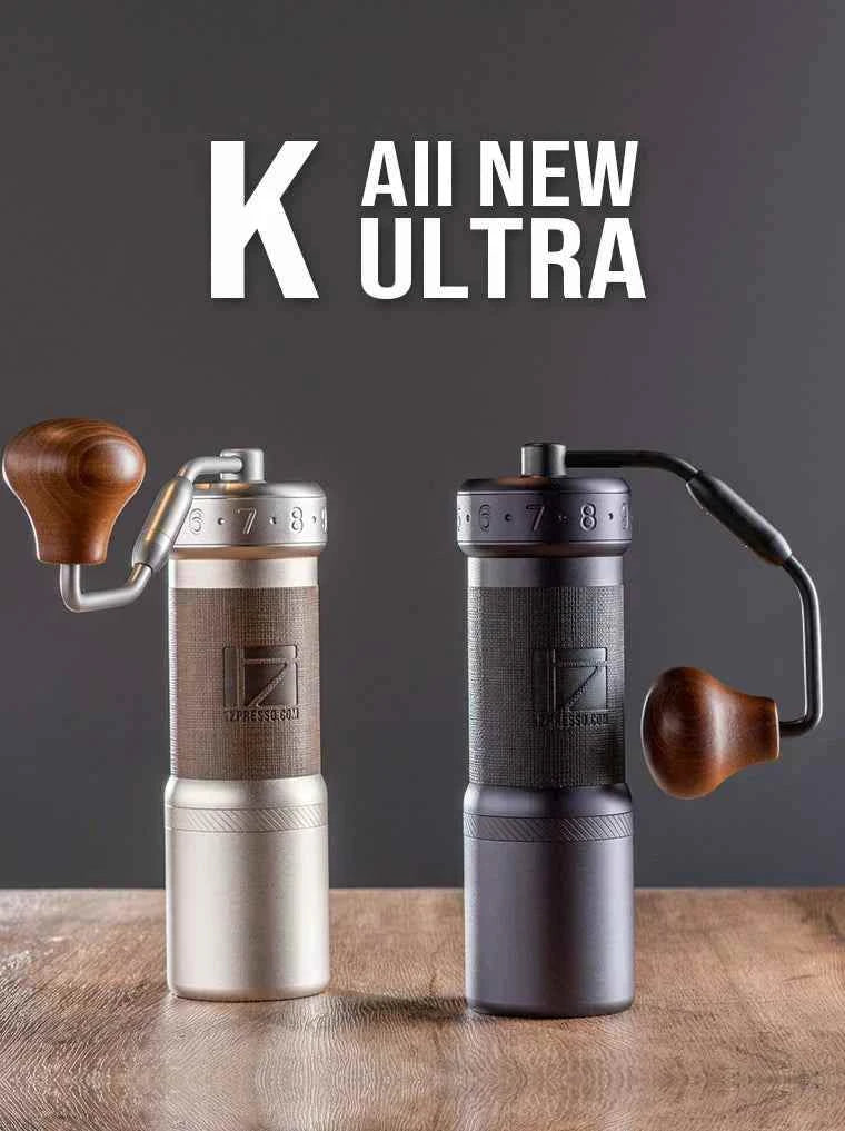 1zPresso K-Ultra premium manual coffee grinder with adjustable grind size and foldable handle
