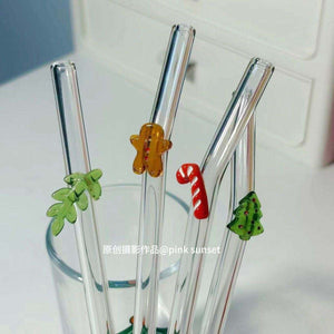 Christmas series glass straw set with festive holiday charms and reusable eco-friendly design