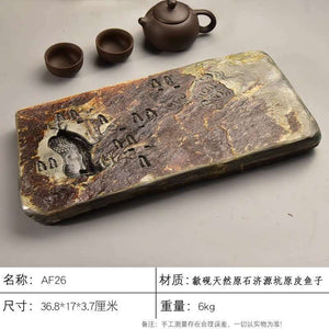 Handcrafted natural stone tea tray with intricate carved motifs for Gongfu tea ceremony