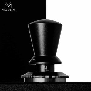MUVNA Magnetic Dosing Funnel securely attached to 58mm portafilter with wall mount holder