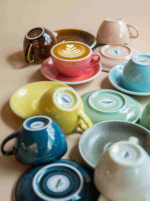 Loveramics Etoile Edition egg-shaped ceramic coffee set with floral latte cup and matching saucer