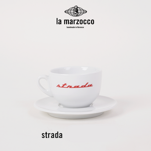 La Marzocco Heritage ceramic coffee cup and saucer set showcasing elegant Italian espresso design