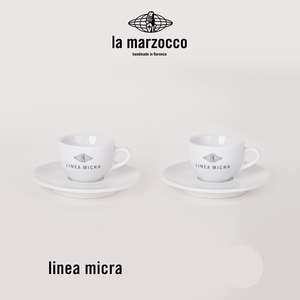 La Marzocco Heritage ceramic coffee cup and saucer set with sleek design and high-gloss finish