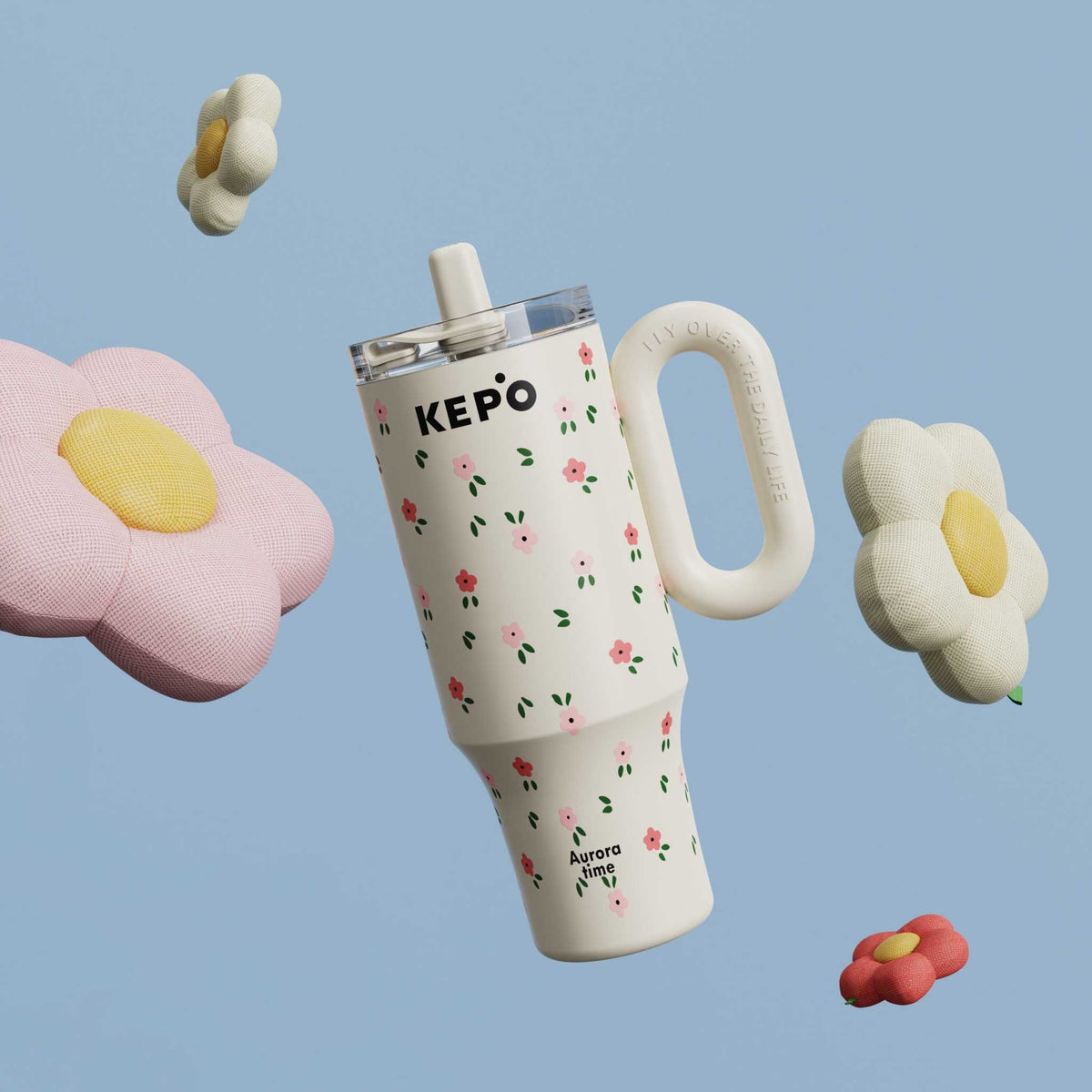 OCE Dashuai 1200 ml tumbler with straw and food-grade silicone dust lid, detail view