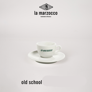 La Marzocco Heritage ceramic coffee cup and saucer set with sleek Italian design and high-gloss finish