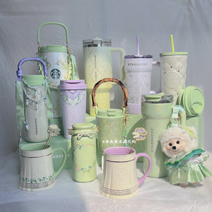 Starbucks cup large capacity spring pattern thermos with straw for coffee and tea gift