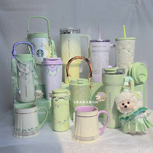 Starbucks Spring Sequence Edition Dragonfly Beaded Insulated Thermal Bottle with silk handle and dragonfly embroidery