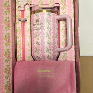 Stanley LoveShackFancy Quencher Steel thermos mug with 40oz capacity and FlowState lid for iced coffee