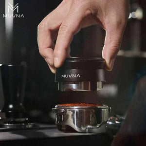 Glacier White Edition MUVNA manual coffee grinder with stainless steel burrs and wooden handle