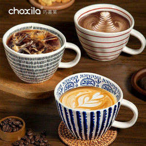 Choxila Hand-Painted Mug with intricate blue and white ceramic design and glossy finish