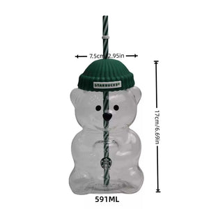 Starbucks Bearista Cup glass cold cup with beanie lid and eco-friendly straw