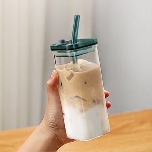 Square iced coffee glass cup with high-value straw from Cup To Machine
