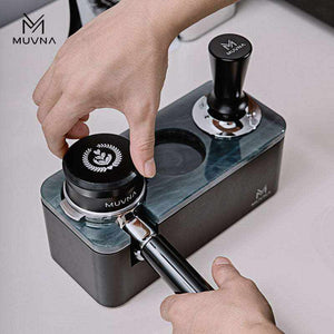 MUVNA Precision 58mm portafilter with natural wood and artisan resin handle for espresso machines