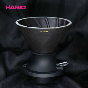 HARIO V60 Alpha Immersion Smart Filter Cup No. 02 matte black ceramic coffee dripper with gold logo and valve switch for hybrid brewing